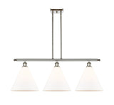 516-3I-PN-GBC-121 3-Light 38.5" Polished Nickel Island Light - Matte White Cased Ballston Cone Glass - LED Bulb - Dimmensions: 38.5 x 12 x 14.25<br>Minimum Height : 23.25<br>Maximum Height : 47.25 - Sloped Ceiling Compatible: Yes