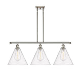 516-3I-PN-GBC-122 3-Light 38.5" Polished Nickel Island Light - Cased Matte White Ballston Cone Glass - LED Bulb - Dimmensions: 38.5 x 12 x 14.25<br>Minimum Height : 23.25<br>Maximum Height : 47.25 - Sloped Ceiling Compatible: Yes