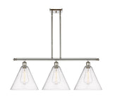 516-3I-PN-GBC-124 3-Light 38.5" Polished Nickel Island Light - Seedy Ballston Cone Glass - LED Bulb - Dimmensions: 38.5 x 12 x 14.25<br>Minimum Height : 23.25<br>Maximum Height : 47.25 - Sloped Ceiling Compatible: Yes
