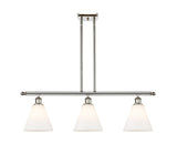 516-3I-PN-GBC-81 3-Light 36" Polished Nickel Island Light - Matte White Cased Ballston Cone Glass - LED Bulb - Dimmensions: 36 x 8 x 11.25<br>Minimum Height : 20.25<br>Maximum Height : 44.25 - Sloped Ceiling Compatible: Yes