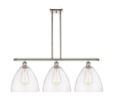 516-3I-PN-GBD-122 3-Light 38.5" Polished Nickel Island Light - Matte White Ballston Dome Glass - LED Bulb - Dimmensions: 38.5 x 12 x 14.25<br>Minimum Height : 23.25<br>Maximum Height : 47.25 - Sloped Ceiling Compatible: Yes