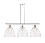 516-3I-PN-GBD-124 3-Light 38.5" Polished Nickel Island Light - Seedy Ballston Dome Glass - LED Bulb - Dimmensions: 38.5 x 12 x 14.25<br>Minimum Height : 23.25<br>Maximum Height : 47.25 - Sloped Ceiling Compatible: Yes
