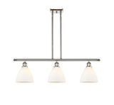 516-3I-PN-GBD-751 3-Light 36" Polished Nickel Island Light - Matte White Ballston Dome Glass - LED Bulb - Dimmensions: 36 x 7.5 x 10.75<br>Minimum Height : 19.75<br>Maximum Height : 43.75 - Sloped Ceiling Compatible: Yes