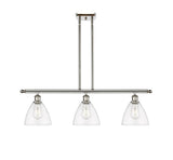 516-3I-PN-GBD-752 3-Light 36" Polished Nickel Island Light - Clear Ballston Dome Glass - LED Bulb - Dimmensions: 36 x 7.5 x 10.75<br>Minimum Height : 19.75<br>Maximum Height : 43.75 - Sloped Ceiling Compatible: Yes
