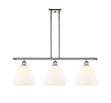 516-3I-PN-GBD-91 3-Light 36" Polished Nickel Island Light - Matte White Ballston Dome Glass - LED Bulb - Dimmensions: 36 x 9 x 12.75<br>Minimum Height : 21.75<br>Maximum Height : 45.75 - Sloped Ceiling Compatible: Yes