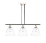 516-3I-PN-GBD-92 3-Light 36" Polished Nickel Island Light - Matte White Ballston Dome Glass - LED Bulb - Dimmensions: 36 x 9 x 12.75<br>Minimum Height : 21.75<br>Maximum Height : 45.75 - Sloped Ceiling Compatible: Yes