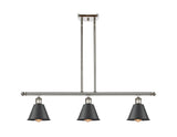 516-3I-PN-M8-BK 3-Light 36" Polished Nickel Island Light - Matte Black Smithfield Shade - LED Bulb - Dimmensions: 36 x 6.5 x 10<br>Minimum Height : 19.375<br>Maximum Height : 43.375 - Sloped Ceiling Compatible: Yes