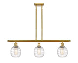 3-Light 36" Satin Gold Island Light - Deco Swirl Belfast Glass - LED Bulbs Included