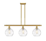 516-3I-SG-G1215-8 3-Light 36" Satin Gold Island Light - Clear Athens Water Glass 8" Glass - LED Bulb - Dimmensions: 36 x 8 x 11<br>Minimum Height : 20.375<br>Maximum Height : 44.375 - Sloped Ceiling Compatible: Yes