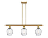 516-3I-SG-G292 3-Light 36" Satin Gold Island Light - Clear Spiral Fluted Salina Glass - LED Bulb - Dimmensions: 36 x 5 x 10<br>Minimum Height : 19.375<br>Maximum Height : 43.375 - Sloped Ceiling Compatible: Yes