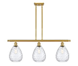 516-3I-SG-G372 3-Light 36" Satin Gold Island Light - Clear Large Waverly Glass - LED Bulb - Dimmensions: 36 x 8 x 13<br>Minimum Height : 22.375<br>Maximum Height : 46.375 - Sloped Ceiling Compatible: Yes