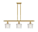 516-3I-SG-G402 3-Light 36" Satin Gold Island Light - Clear Niagra Glass - LED Bulb - Dimmensions: 36 x 6.5 x 10<br>Minimum Height : 17.875<br>Maximum Height : 41.875 - Sloped Ceiling Compatible: Yes