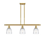 516-3I-SG-G442 3-Light 36" Satin Gold Island Light - Clear Brookfield Glass - LED Bulb - Dimmensions: 36 x 5 x 10<br>Minimum Height : 19.375<br>Maximum Height : 43.375 - Sloped Ceiling Compatible: Yes