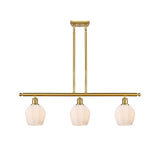 516-3I-SG-G461-6 3-Light 36" Satin Gold Island Light - Cased Matte White Norfolk Glass - LED Bulb - Dimmensions: 36 x 5.75 x 10<br>Minimum Height : 20.375<br>Maximum Height : 44.375 - Sloped Ceiling Compatible: Yes