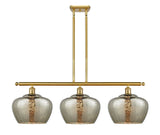 516-3I-SG-G96-L 3-Light 37.5" Satin Gold Island Light - Large Mercury Fenton Glass - LED Bulb - Dimmensions: 37.5 x 11 x 12<br>Minimum Height : 21.125<br>Maximum Height : 45.125 - Sloped Ceiling Compatible: Yes