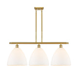 516-3I-SG-GBD-121 3-Light 38.5" Satin Gold Island Light - Matte White Ballston Dome Glass - LED Bulb - Dimmensions: 38.5 x 12 x 14.25<br>Minimum Height : 23.25<br>Maximum Height : 47.25 - Sloped Ceiling Compatible: Yes