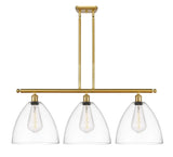 516-3I-SG-GBD-122 3-Light 38.5" Satin Gold Island Light - Matte White Ballston Dome Glass - LED Bulb - Dimmensions: 38.5 x 12 x 14.25<br>Minimum Height : 23.25<br>Maximum Height : 47.25 - Sloped Ceiling Compatible: Yes