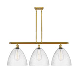 516-3I-SG-GBD-124 3-Light 38.5" Satin Gold Island Light - Seedy Ballston Dome Glass - LED Bulb - Dimmensions: 38.5 x 12 x 14.25<br>Minimum Height : 23.25<br>Maximum Height : 47.25 - Sloped Ceiling Compatible: Yes