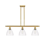 516-3I-SG-GBD-752 3-Light 36" Satin Gold Island Light - Clear Ballston Dome Glass - LED Bulb - Dimmensions: 36 x 7.5 x 10.75<br>Minimum Height : 19.75<br>Maximum Height : 43.75 - Sloped Ceiling Compatible: Yes