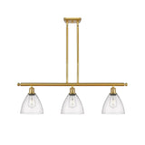 516-3I-SG-GBD-754 3-Light 36" Satin Gold Island Light - Seedy Ballston Dome Glass - LED Bulb - Dimmensions: 36 x 7.5 x 10.75<br>Minimum Height : 19.75<br>Maximum Height : 43.75 - Sloped Ceiling Compatible: Yes