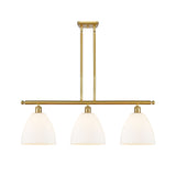 516-3I-SG-GBD-91 3-Light 36" Satin Gold Island Light - Matte White Ballston Dome Glass - LED Bulb - Dimmensions: 36 x 9 x 12.75<br>Minimum Height : 21.75<br>Maximum Height : 45.75 - Sloped Ceiling Compatible: Yes
