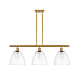 516-3I-SG-GBD-92 3-Light 36" Satin Gold Island Light - Matte White Ballston Dome Glass - LED Bulb - Dimmensions: 36 x 9 x 12.75<br>Minimum Height : 21.75<br>Maximum Height : 45.75 - Sloped Ceiling Compatible: Yes
