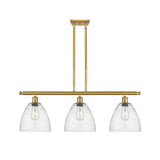 516-3I-SG-GBD-94 3-Light 36" Satin Gold Island Light - Seedy Ballston Dome Glass - LED Bulb - Dimmensions: 36 x 9 x 12.75<br>Minimum Height : 21.75<br>Maximum Height : 45.75 - Sloped Ceiling Compatible: Yes