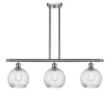 516-3I-SN-G1214-8 3-Light 36" Brushed Satin Nickel Island Light - Clear Athens Twisted Swirl 8" Glass - LED Bulb - Dimmensions: 36 x 8 x 11<br>Minimum Height : 20.375<br>Maximum Height : 44.375 - Sloped Ceiling Compatible: Yes