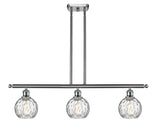 516-3I-SN-G1215-6 3-Light 36" Brushed Satin Nickel Island Light - Clear Athens Water Glass 6" Glass - LED Bulb - Dimmensions: 36 x 7 x 9<br>Minimum Height : 20.375<br>Maximum Height : 44.375 - Sloped Ceiling Compatible: Yes