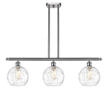 516-3I-SN-G1215-8 3-Light 36" Brushed Satin Nickel Island Light - Clear Athens Water Glass 8" Glass - LED Bulb - Dimmensions: 36 x 8 x 11<br>Minimum Height : 20.375<br>Maximum Height : 44.375 - Sloped Ceiling Compatible: Yes
