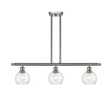 516-3I-SN-G124-6 3-Light 36" Brushed Satin Nickel Island Light - Seedy Athens Glass - LED Bulb - Dimmensions: 36 x 6 x 9.375<br>Minimum Height : 18.375<br>Maximum Height : 42.375 - Sloped Ceiling Compatible: Yes