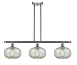 516-3I-SN-G249 3-Light 36" Brushed Satin Nickel Island Light - Mica Gorham Glass - LED Bulb - Dimmensions: 36 x 9.5 x 10<br>Minimum Height : 20.375<br>Maximum Height : 44.375 - Sloped Ceiling Compatible: Yes