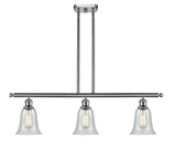 516-3I-SN-G2812 3-Light 36" Brushed Satin Nickel Island Light - Fishnet Hanover Glass - LED Bulb - Dimmensions: 36 x 6.25 x 12<br>Minimum Height : 21.375<br>Maximum Height : 45.375 - Sloped Ceiling Compatible: Yes