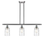 516-3I-SN-G352 3-Light 36" Brushed Satin Nickel Island Light - Clear Waterglass Candor Glass - LED Bulb - Dimmensions: 36 x 5.5 x 11<br>Minimum Height : 20.375<br>Maximum Height : 44.375 - Sloped Ceiling Compatible: Yes