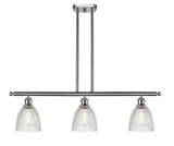 516-3I-SN-G382 3-Light 36" Brushed Satin Nickel Island Light - Clear Castile Glass - LED Bulb - Dimmensions: 36 x 6 x 10<br>Minimum Height : 19.375<br>Maximum Height : 43.375 - Sloped Ceiling Compatible: Yes