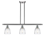 516-3I-SN-G442 3-Light 36" Brushed Satin Nickel Island Light - Clear Brookfield Glass - LED Bulb - Dimmensions: 36 x 5 x 10<br>Minimum Height : 19.375<br>Maximum Height : 43.375 - Sloped Ceiling Compatible: Yes