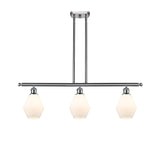 516-3I-SN-G651-6 3-Light 36" Brushed Satin Nickel Island Light - Cased Matte White Cindyrella 6" Glass - LED Bulb - Dimmensions: 36 x 6 x 10.75<br>Minimum Height : 19.75<br>Maximum Height : 43.75 - Sloped Ceiling Compatible: Yes
