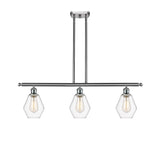 516-3I-SN-G652-6 3-Light 36" Brushed Satin Nickel Island Light - Clear Cindyrella 6" Glass - LED Bulb - Dimmensions: 36 x 6 x 10.75<br>Minimum Height : 19.75<br>Maximum Height : 43.75 - Sloped Ceiling Compatible: Yes