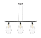 516-3I-SN-G652-7 3-Light 36" Brushed Satin Nickel Island Light - Clear Cindyrella 7" Glass - LED Bulb - Dimmensions: 36 x 7 x 14<br>Minimum Height : 23<br>Maximum Height : 47 - Sloped Ceiling Compatible: Yes