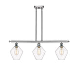 516-3I-SN-G652-8 3-Light 36" Brushed Satin Nickel Island Light - Clear Cindyrella 8" Glass - LED Bulb - Dimmensions: 36 x 8 x 10.5<br>Minimum Height : 19.5<br>Maximum Height : 43.5 - Sloped Ceiling Compatible: Yes