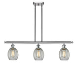 516-3I-SN-G82 3-Light 36" Brushed Satin Nickel Island Light - Clear Eaton Glass - LED Bulb - Dimmensions: 36 x 5.5 x 11<br>Minimum Height : 20.375<br>Maximum Height : 44.375 - Sloped Ceiling Compatible: Yes