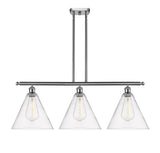 516-3I-SN-GBC-122 3-Light 38.5" Brushed Satin Nickel Island Light - Cased Matte White Ballston Cone Glass - LED Bulb - Dimmensions: 38.5 x 12 x 14.25<br>Minimum Height : 23.25<br>Maximum Height : 47.25 - Sloped Ceiling Compatible: Yes