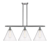 516-3I-SN-GBC-124 3-Light 38.5" Brushed Satin Nickel Island Light - Seedy Ballston Cone Glass - LED Bulb - Dimmensions: 38.5 x 12 x 14.25<br>Minimum Height : 23.25<br>Maximum Height : 47.25 - Sloped Ceiling Compatible: Yes