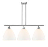 516-3I-SN-GBD-121 3-Light 38.5" Brushed Satin Nickel Island Light - Matte White Ballston Dome Glass - LED Bulb - Dimmensions: 38.5 x 12 x 14.25<br>Minimum Height : 23.25<br>Maximum Height : 47.25 - Sloped Ceiling Compatible: Yes