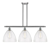 516-3I-SN-GBD-124 3-Light 38.5" Brushed Satin Nickel Island Light - Seedy Ballston Dome Glass - LED Bulb - Dimmensions: 38.5 x 12 x 14.25<br>Minimum Height : 23.25<br>Maximum Height : 47.25 - Sloped Ceiling Compatible: Yes