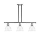 516-3I-SN-GBD-752 3-Light 36" Brushed Satin Nickel Island Light - Clear Ballston Dome Glass - LED Bulb - Dimmensions: 36 x 7.5 x 10.75<br>Minimum Height : 19.75<br>Maximum Height : 43.75 - Sloped Ceiling Compatible: Yes