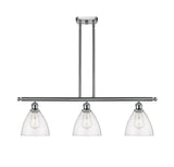 516-3I-SN-GBD-754 3-Light 36" Brushed Satin Nickel Island Light - Seedy Ballston Dome Glass - LED Bulb - Dimmensions: 36 x 7.5 x 10.75<br>Minimum Height : 19.75<br>Maximum Height : 43.75 - Sloped Ceiling Compatible: Yes