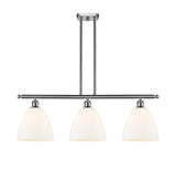 516-3I-SN-GBD-91 3-Light 36" Brushed Satin Nickel Island Light - Matte White Ballston Dome Glass - LED Bulb - Dimmensions: 36 x 9 x 12.75<br>Minimum Height : 21.75<br>Maximum Height : 45.75 - Sloped Ceiling Compatible: Yes
