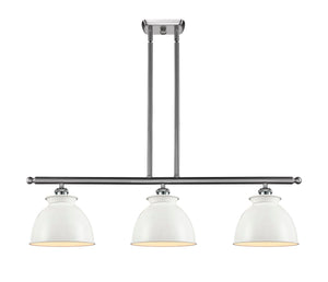 516-3I-SN-M14-W 3-Light 36" Brushed Satin Nickel Island Light - White Adirondack Shade - LED Bulb - Dimmensions: 36 x 8.125 x 11<br>Minimum Height : 21.25<br>Maximum Height : 45.25 - Sloped Ceiling Compatible: Yes