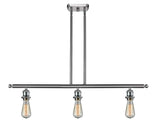 516-3I-SN 3-Light 36" Brushed Satin Nickel Island Light - Bare Bulb - LED Bulb - Dimmensions: 36 x 2.125 x 5<br>Minimum Height : 13.375<br>Maximum Height : 37.375 - Sloped Ceiling Compatible: Yes